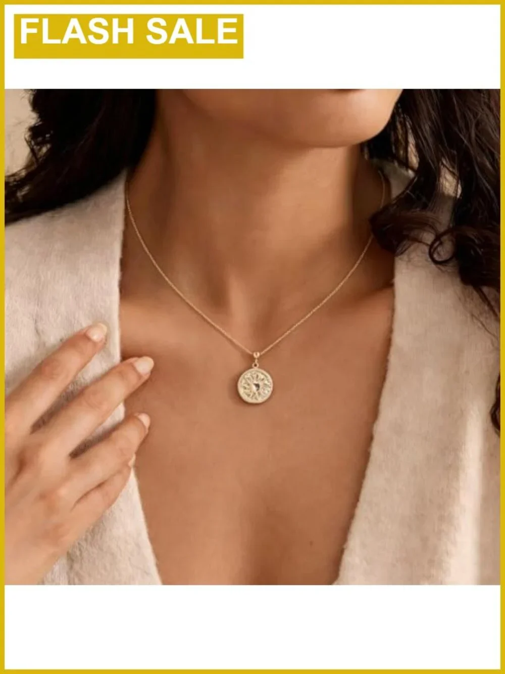 14K Gold Plated Sunburst Pendant Necklace 19 in Adjustable Chain